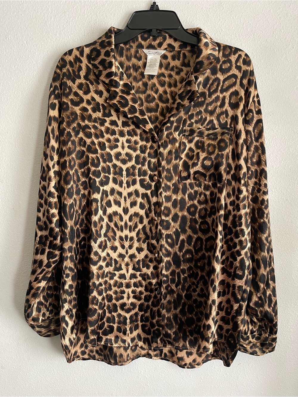 Secret Treasures Leopard Print Button-Down Blouse - Tan & Black